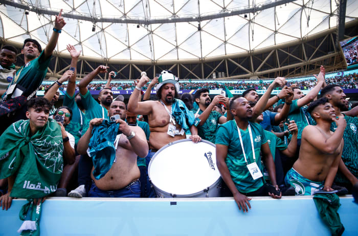 Fans of Saudi Arabia pictured during their team's 2-1 win over Argentina at the 2022 World Cup in Qatar